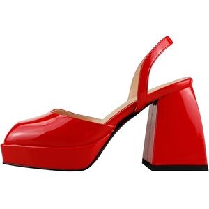 Closed Square Toe Platform Mary Jane Chunky High Heel Slingback Slip On Pumps